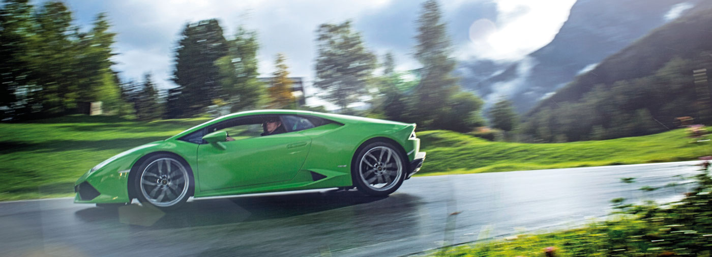 Green Lamborghini Black Forest Supercar Drives