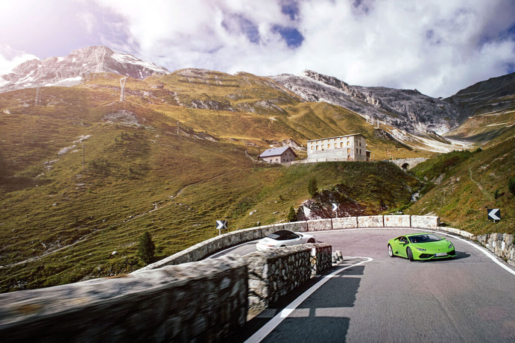 Our LP610 Lamborghini Huracan heading up the north face of Stelvio Pass Our LP610 Lamborghini Huracan heading up the north face of Stelvio Pass